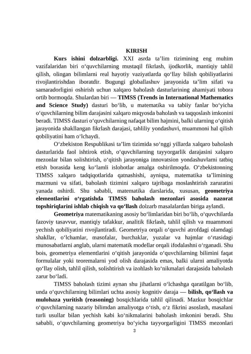 Geometriya elementlarini oʻrgatishda TIMSS baholash mezoni asosida nazorat qilish uchun topshiriqlar tuzish 3