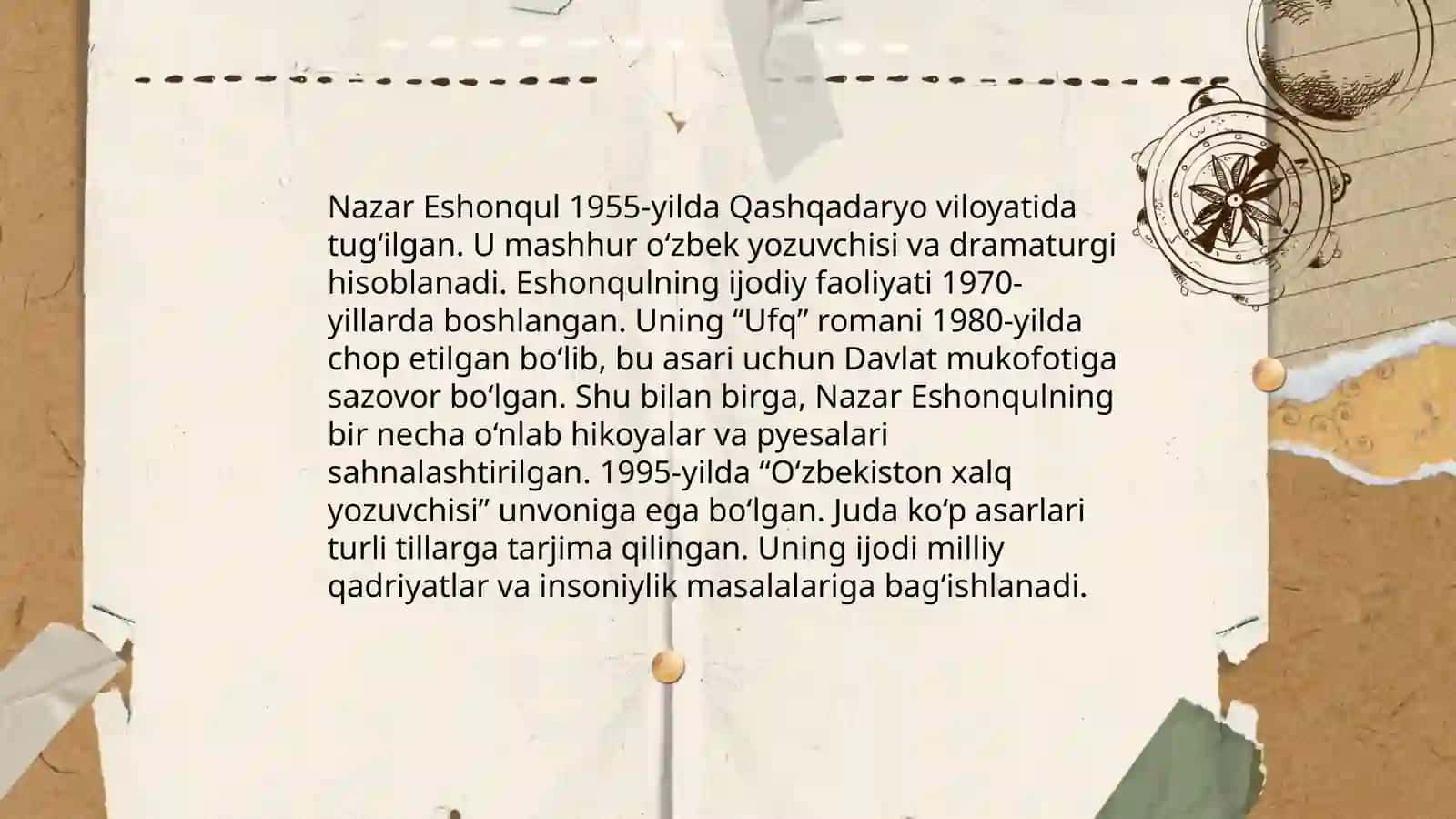 Nazar Eshonqul qissalari poetikasini ōrganish bōyicha taqdimot tayyorlash 3
