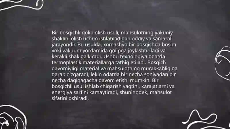 Bir bosqichli va ikki bosqichli usullardan foydalangan holda qolip olish turlari 3