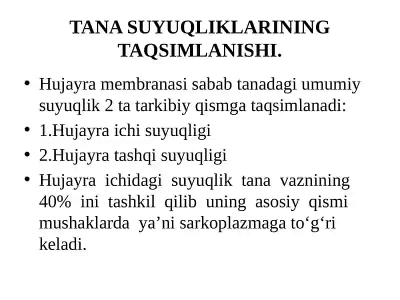 Gomeostaz haqida tushuncha. Organizmning biologik suyuqliklari 3