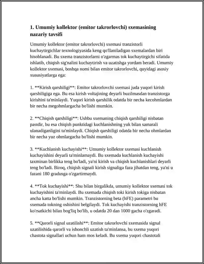 TRANZISTORLARNING ULANISH TURLARI-UMUMIY KOLLEKTR MAVZUSIDA REFERAT 3