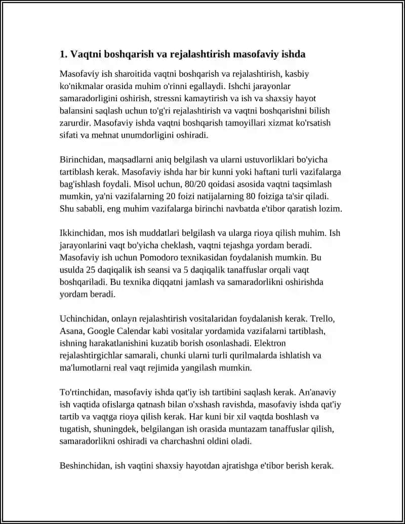 MASOFAVIY ISH SHAROITIDA KASBIY KO'NIKMALAR 3