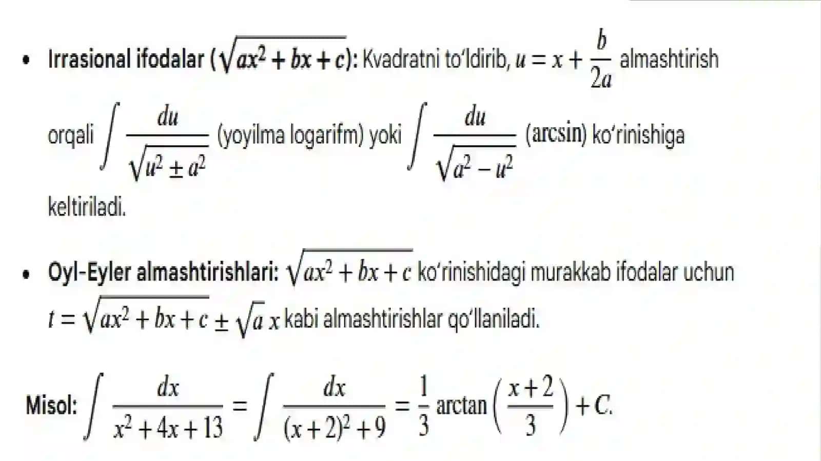 Kvadrat uch hadni o‘z ichiga olgan funksiyalarning integrali 3