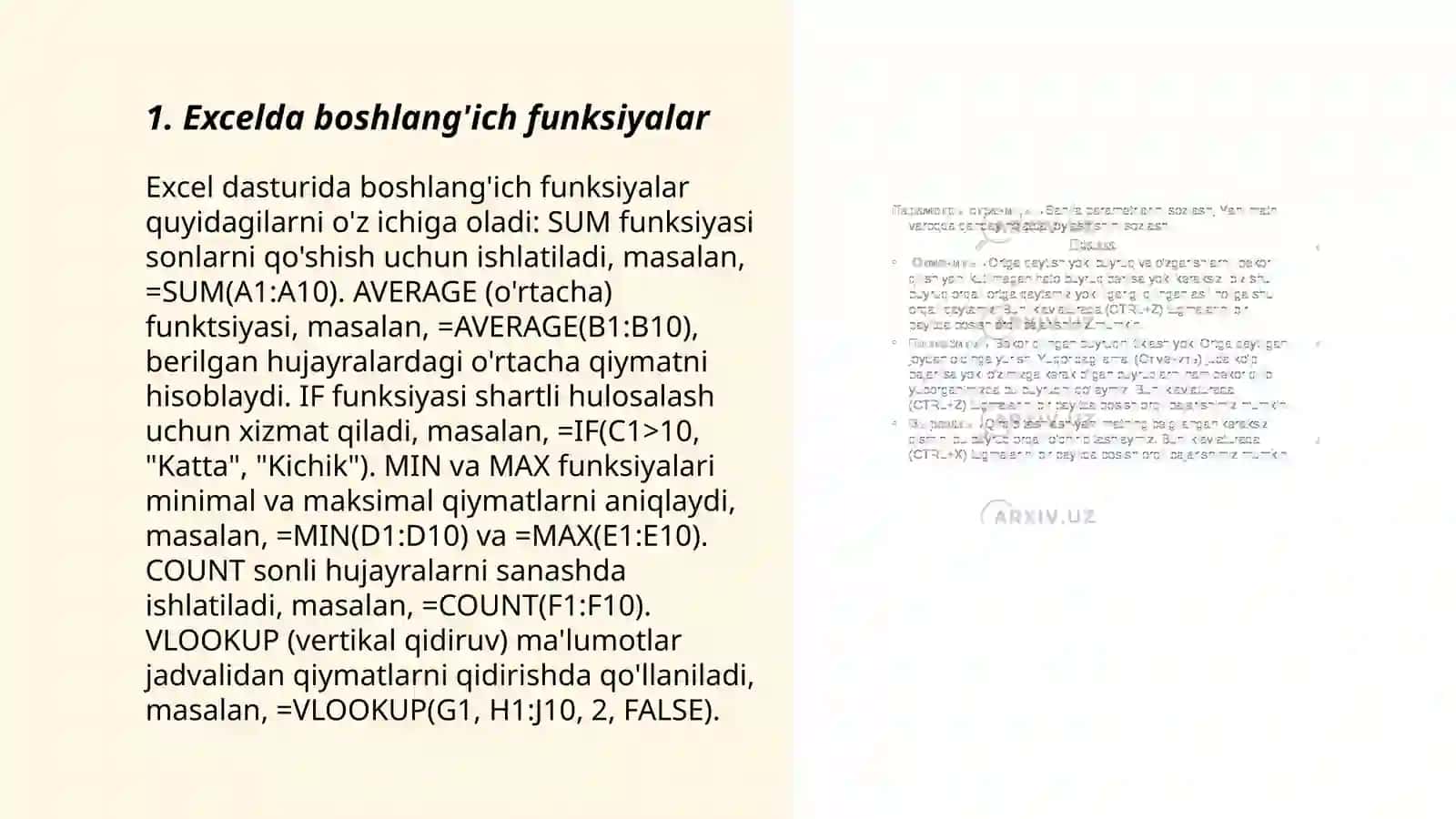 Excelda boshlang'ich funksiyalar 3