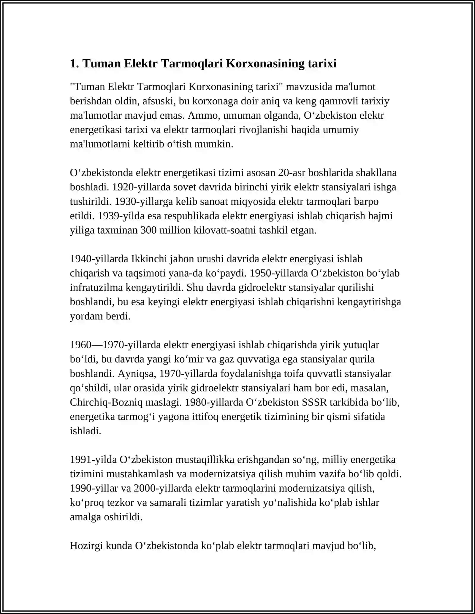 TUMAN ELEKTR TARMOQLARI KORXONASI HAQIDA 3