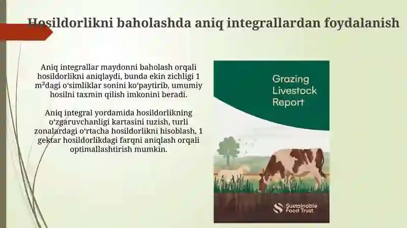 Aniq integralning qishloq xoʻjaligi va chorvachilik masalalariga tatbiq etilishi 3