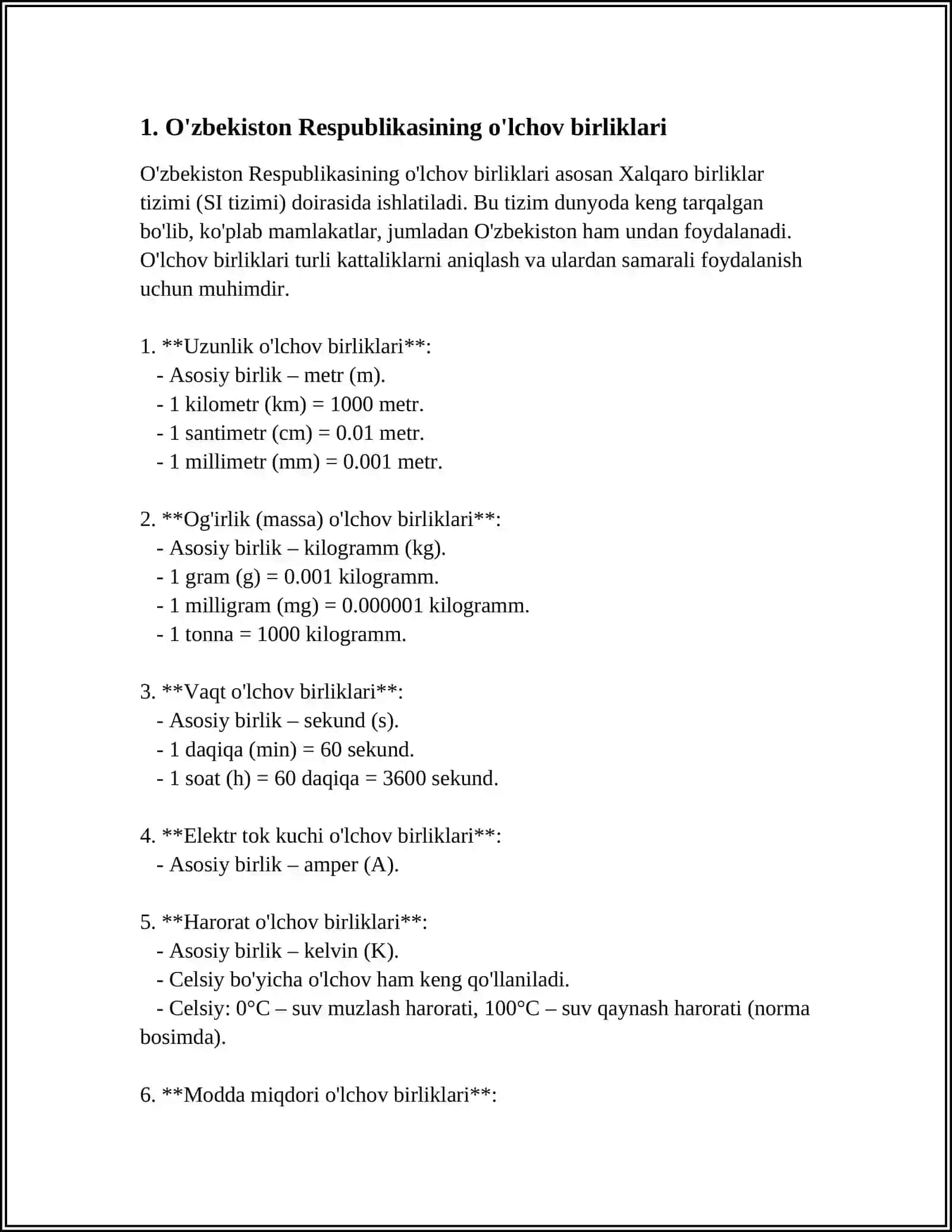 O'ZBEKISTON RESPUBLIKASIDAGI VA XALQARO MIQYOSDAGI O'LCHOV BIRLIKLARI VA O'LCHASH USULLARI 3