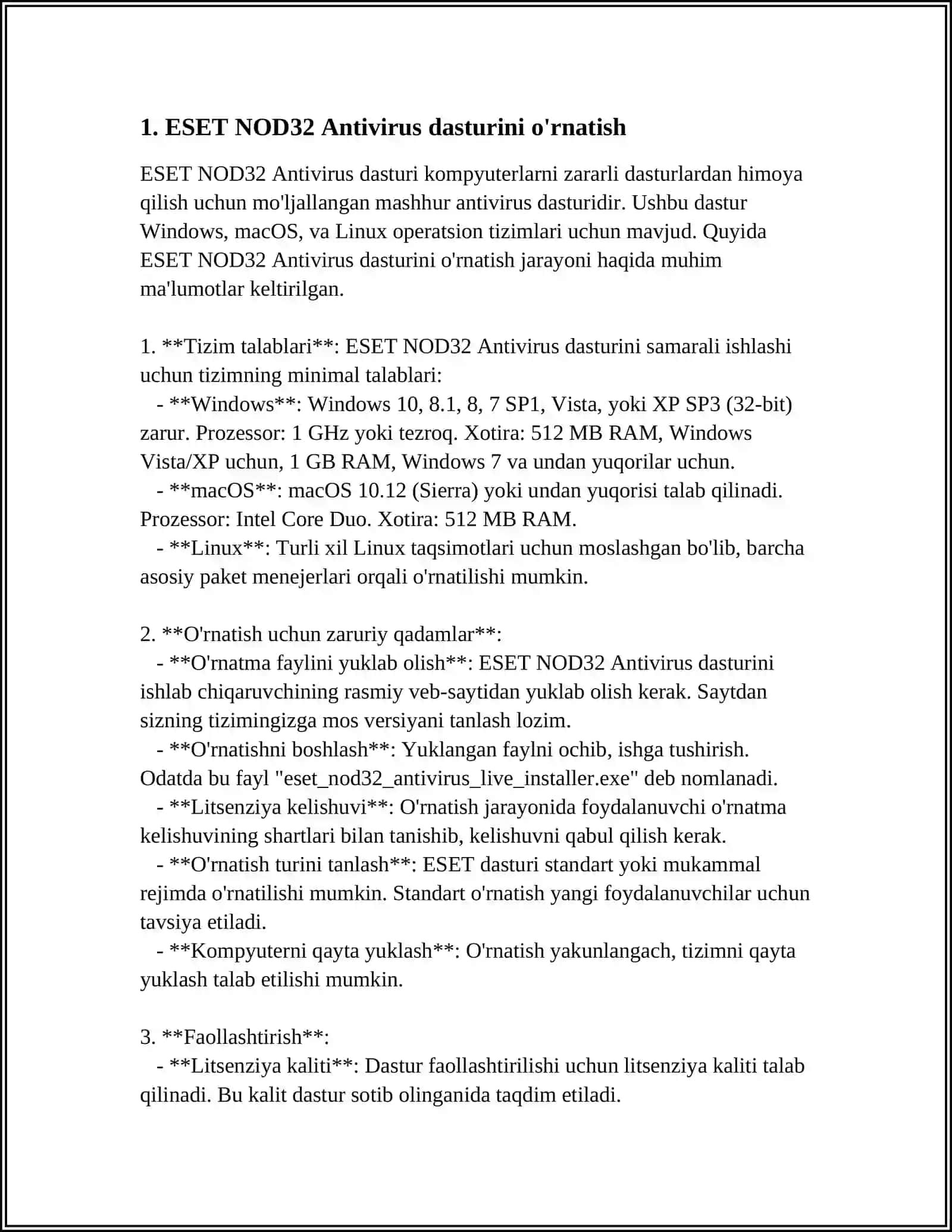 ESET NOD32 ANTIVIRUS VOSITASIDAN FOYDALANISH 3