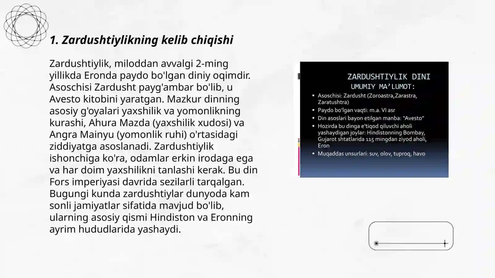 Zardushtiylikning teoriyalik sistemasi va diniy dasturlari 3