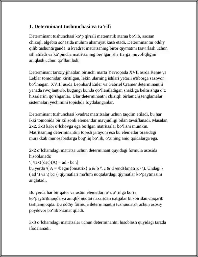 DETERMINANT. DETERMINANTLARNING ASOSIY XOSSALARI 3