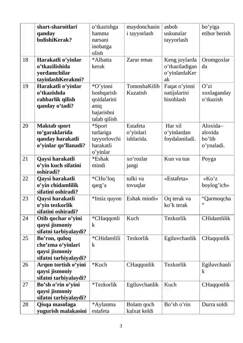 Sport va harakatli o’yinlar va uni o’qitish metodikasi kursi 3