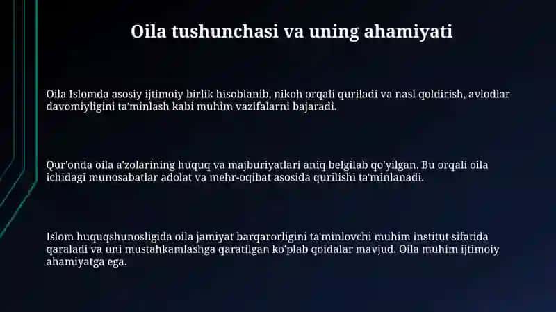 Islom huquqshunosligida oila, nikoh, taloq, idda, zihor, tushunchaarini ta‘riflash 3