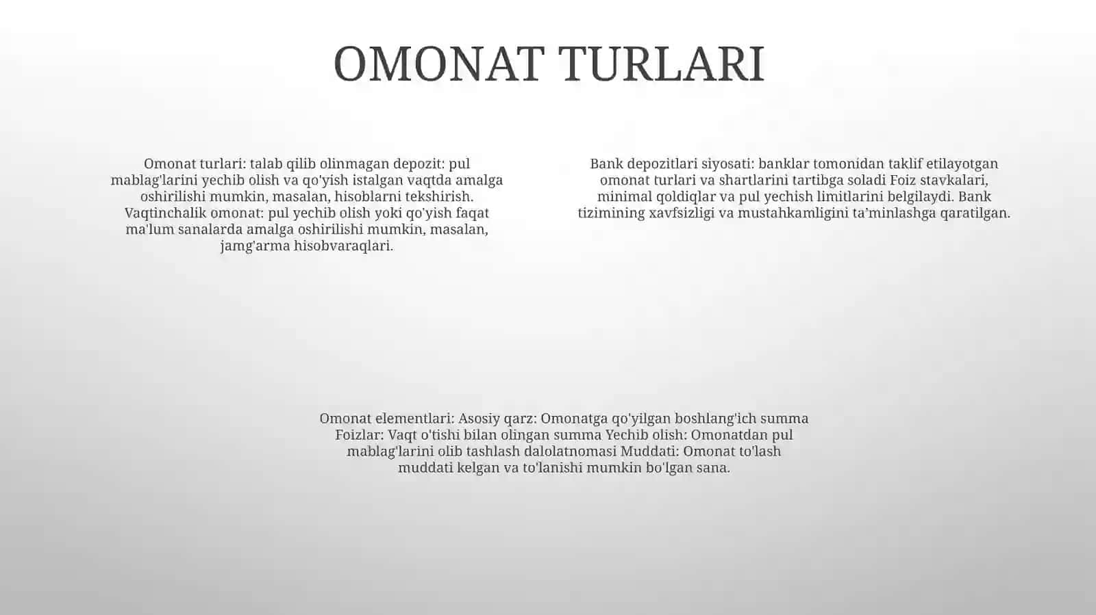 Bankning Deposit Siyosati, Elementlari Va Me'Zonlari 3