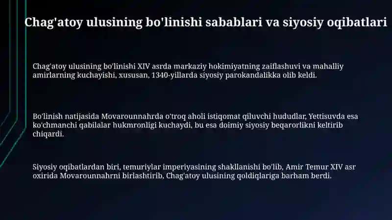 Chag'atoy ulusining bo'linishi: Sabablari va siyosiy oqibatlari 3