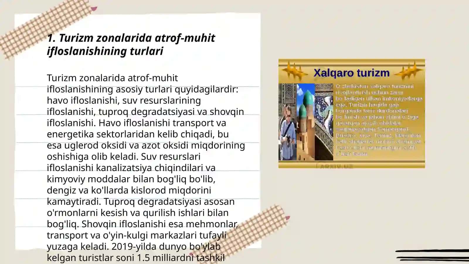 Rekreatsion manzillar va turizm zonalarini ifloslanish holatlarini o'rganish 3