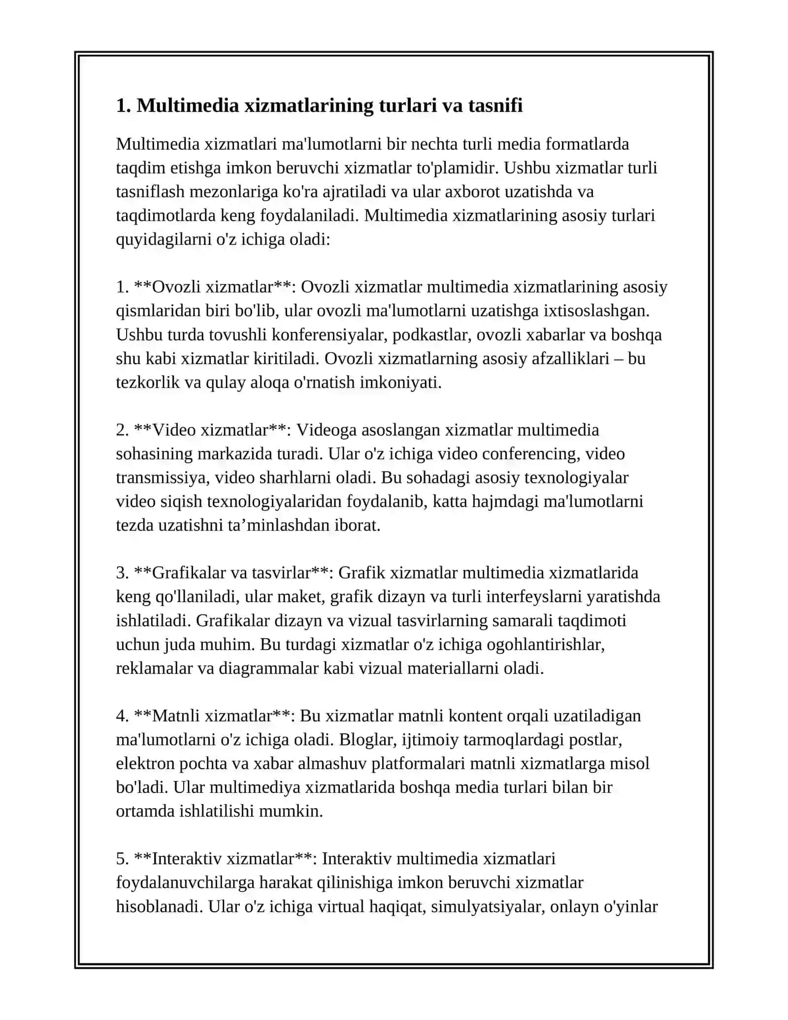 MELTIMEDIYA XIZMAT TURLARI VA ULARNI AMALGA OSHIRISH HUSUSIYATLARI 3