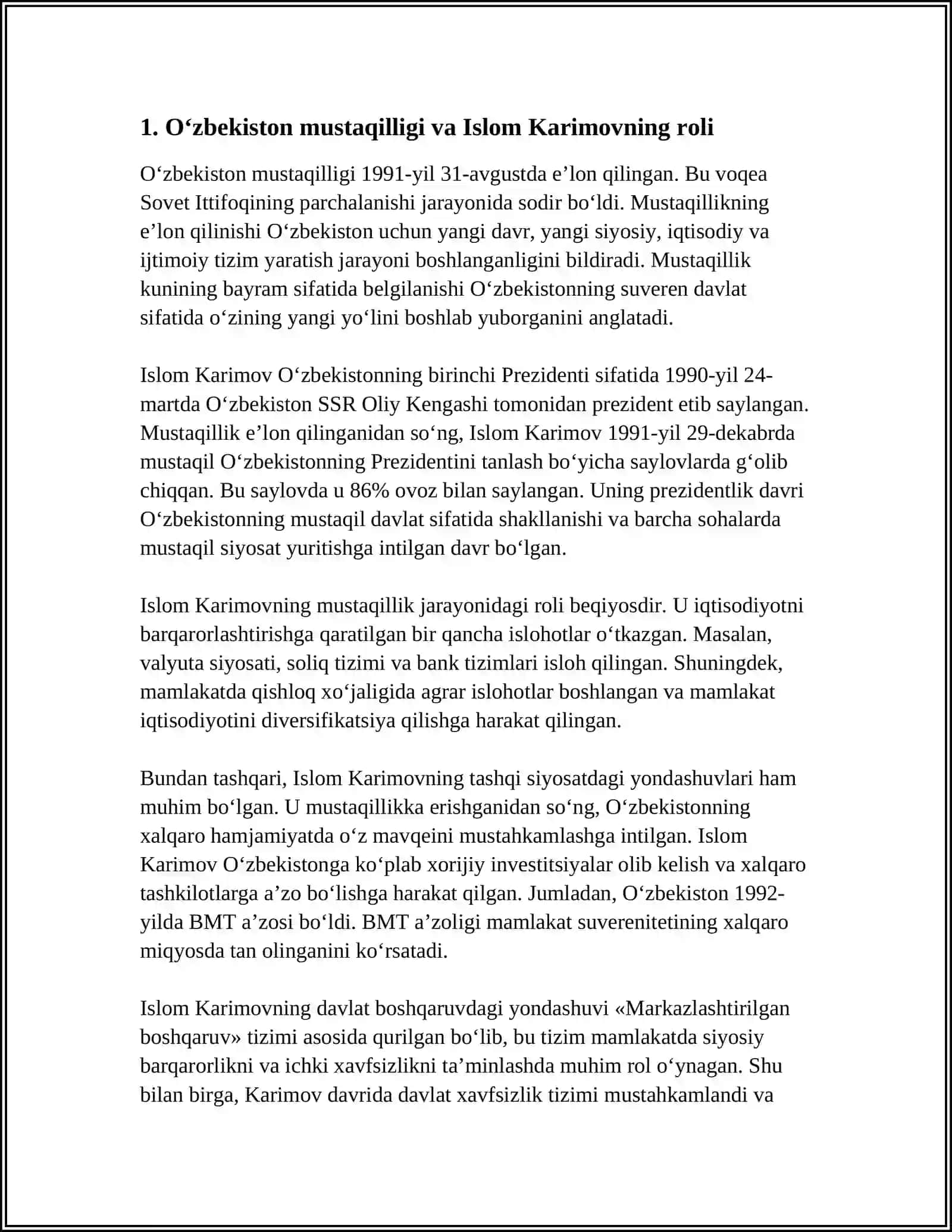 O’ZBEKISTONDA TINCHLIK VA BARQARORLIK (ISLOM ABDUG’ANIVICH KARIMOV HAQIDA) 3