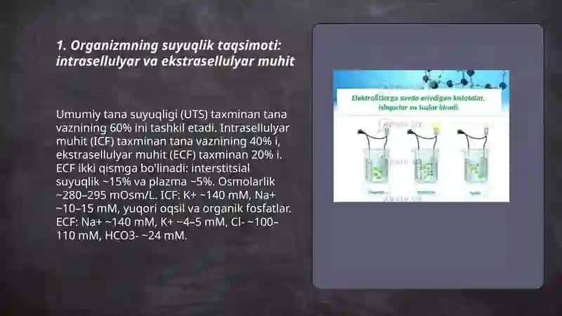 Organizmning biologik suyuqliklari elektrolit va noelektrolitlar eritmalari sifatida 3