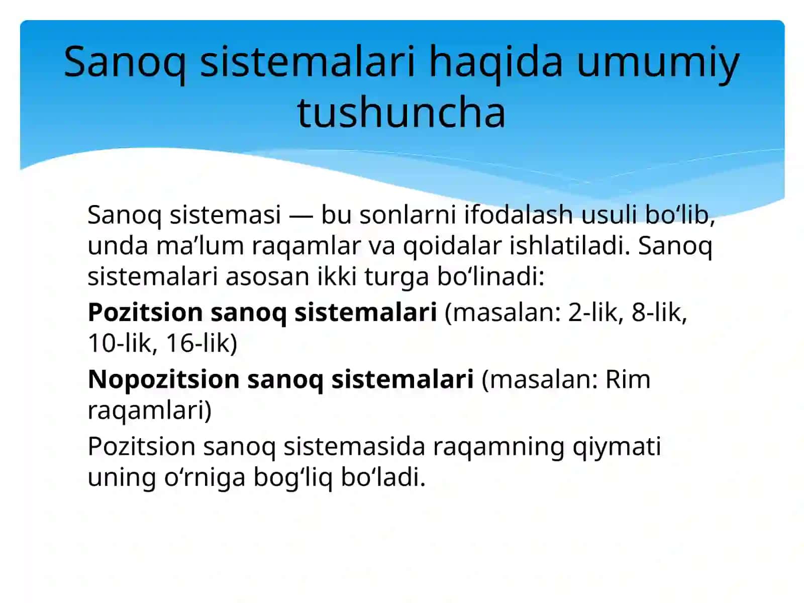 Bir sanoq sistemasida yozilgan sonni boshqa sanoq sistemasidagi yozuvga o’tkazish 3
