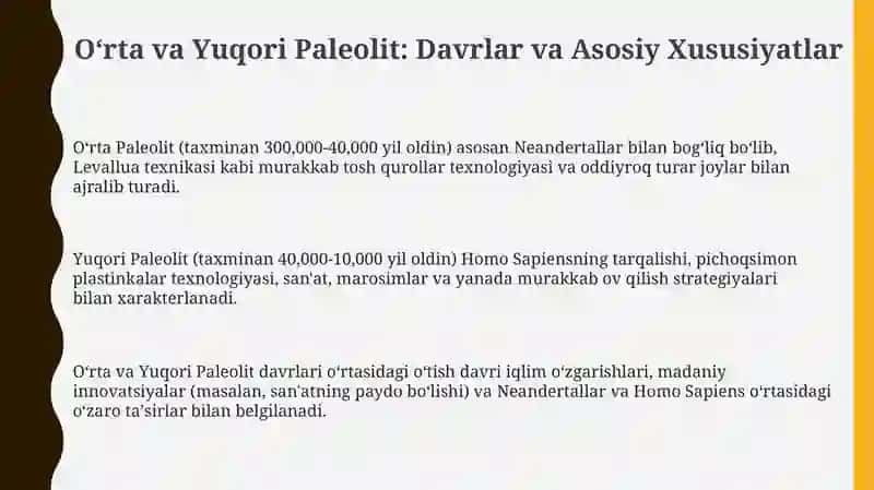Oʻrta va Soʻnggi paleolit davri 3