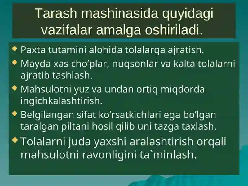 TOLALI MAHSULOTLARNI TARASH JARAYONI 3