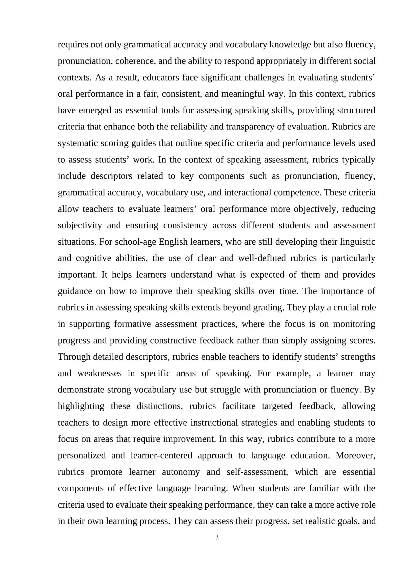 RUBRICS FOR ASSESSING SPEAKING SKILLS IN SCHOOL-AGE ENGLISH LEARNERS 3