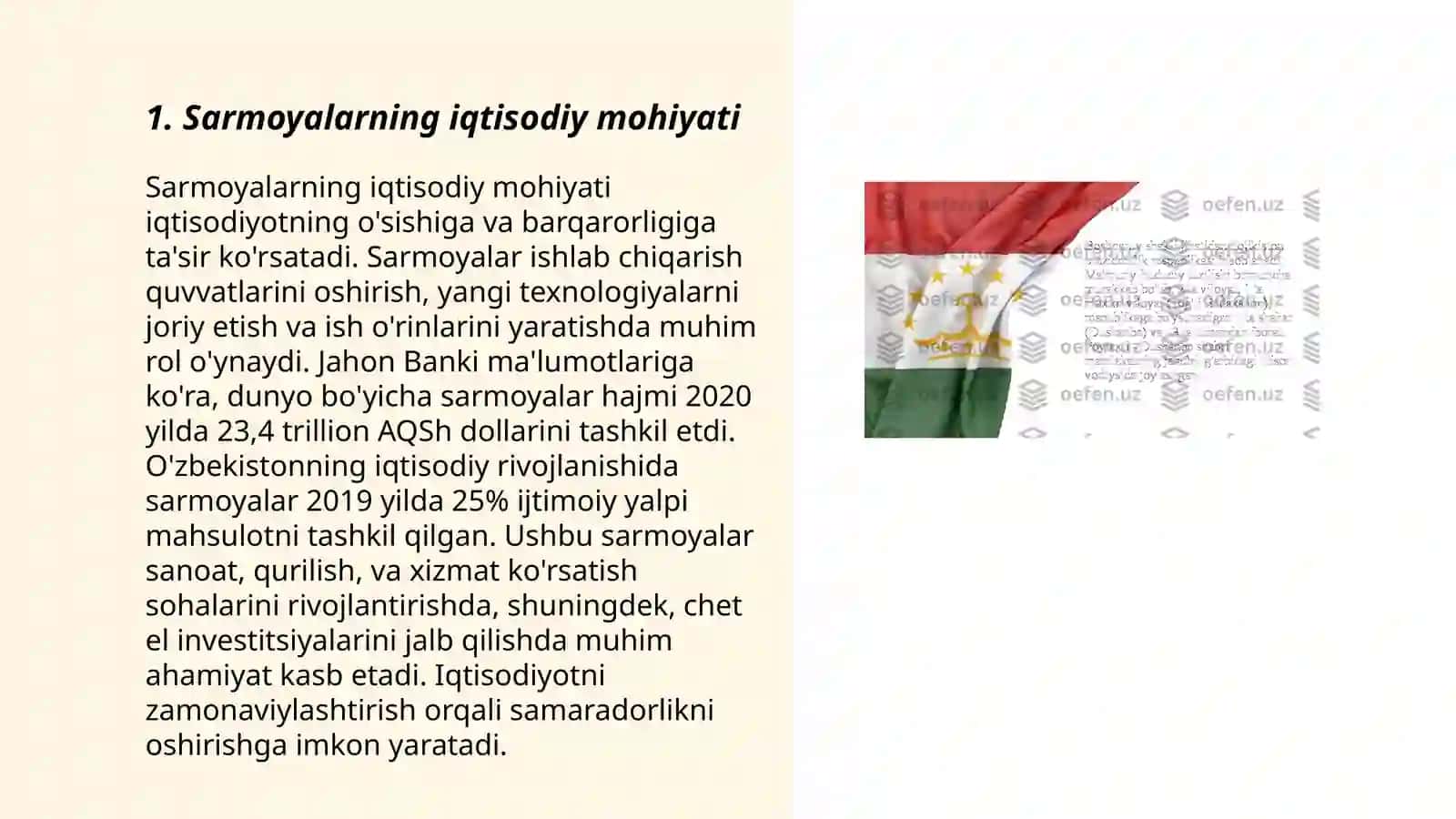 INVESTITSIYALARNING IQTISODIY MOHIYATI VA RESPUBLIKA IQTISODIYOTIDAGI O'RNI 3