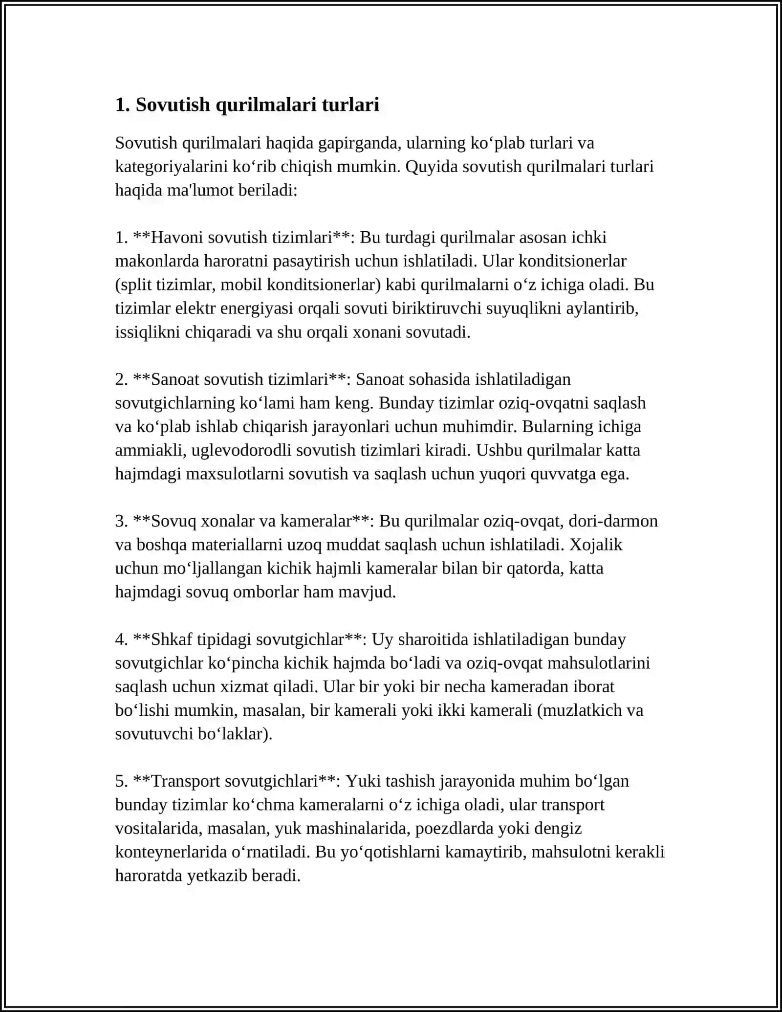 MUSTAQIL ISH Mavzu: SOVUTISH QURILMALARINING TURLARI 3