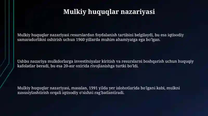 Mulkiy huquqlar nazariyasi va mulkchilik shakllarining rivojlanish evolyutsiyasi 3
