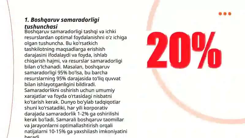 Boshqaruv samaradorligi ko'rsatkichlari, ularni aniqlash va tahlil qilish 3