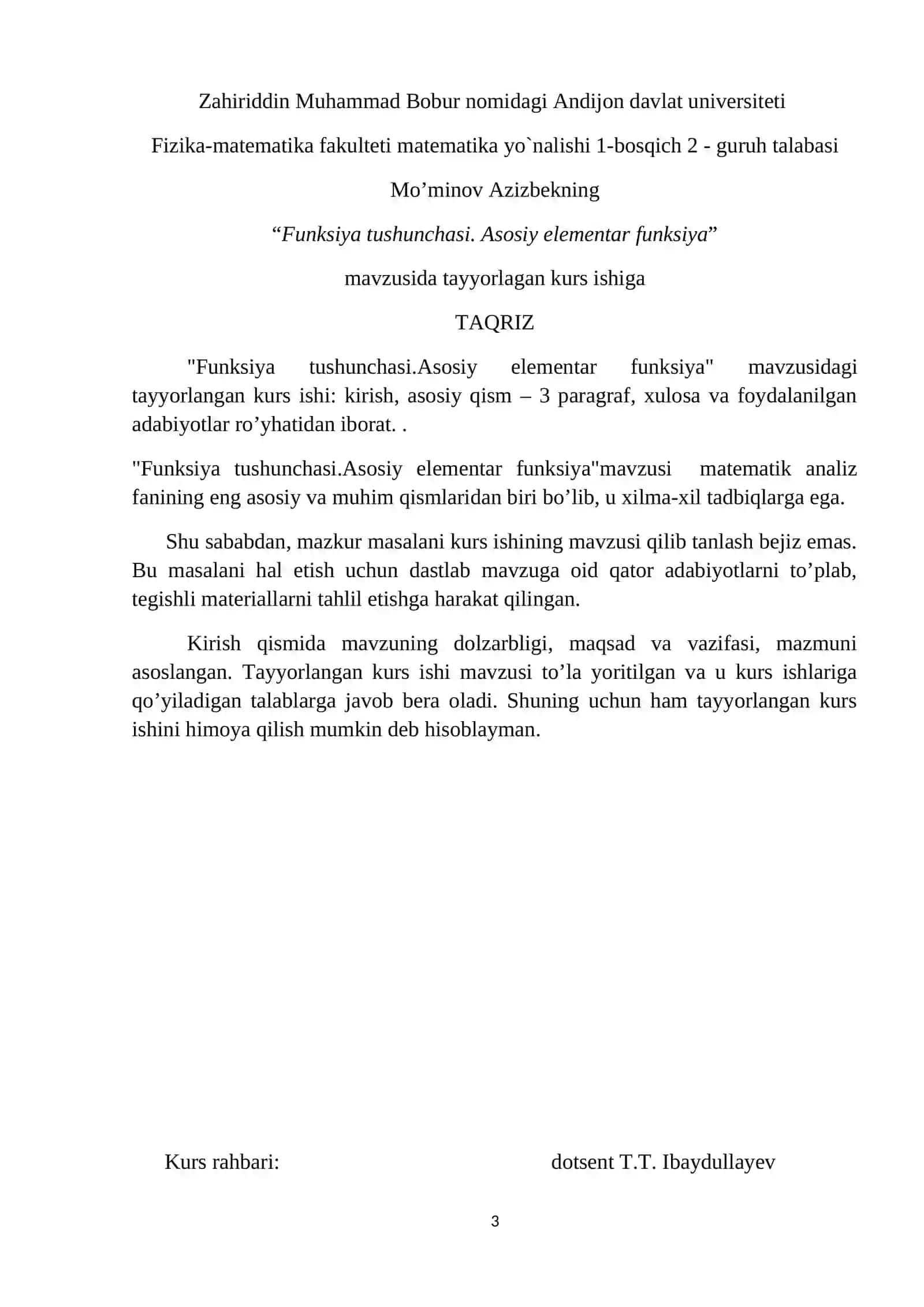 Funksiya tushunchasi. Asosiy elementar funksiya 3