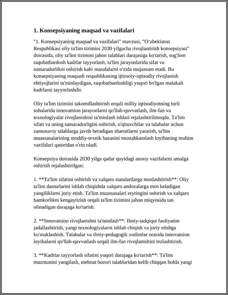 OʻZBEKISTON RESPUBLIKASI OLIY TA'LIM TIZIMINI 2030 YILGACHA RIVOJLANTIRISH KONSEPSIYASI 3