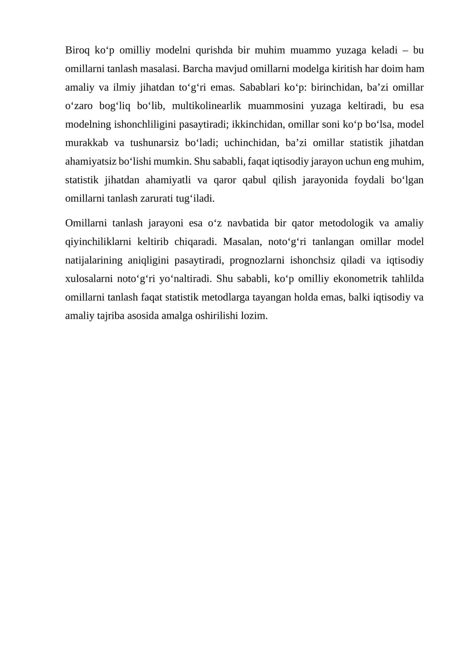KO‘P OMILLIY EKONOMETRIK TAHLILIDA OMILLARNI TANLASH MUAMMOSI 3