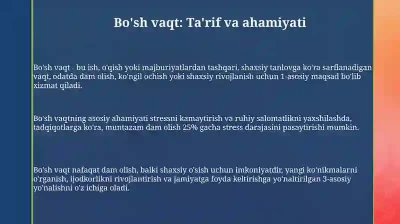 Bo'sh vaqt: Ta'rif va ahamiyat 3