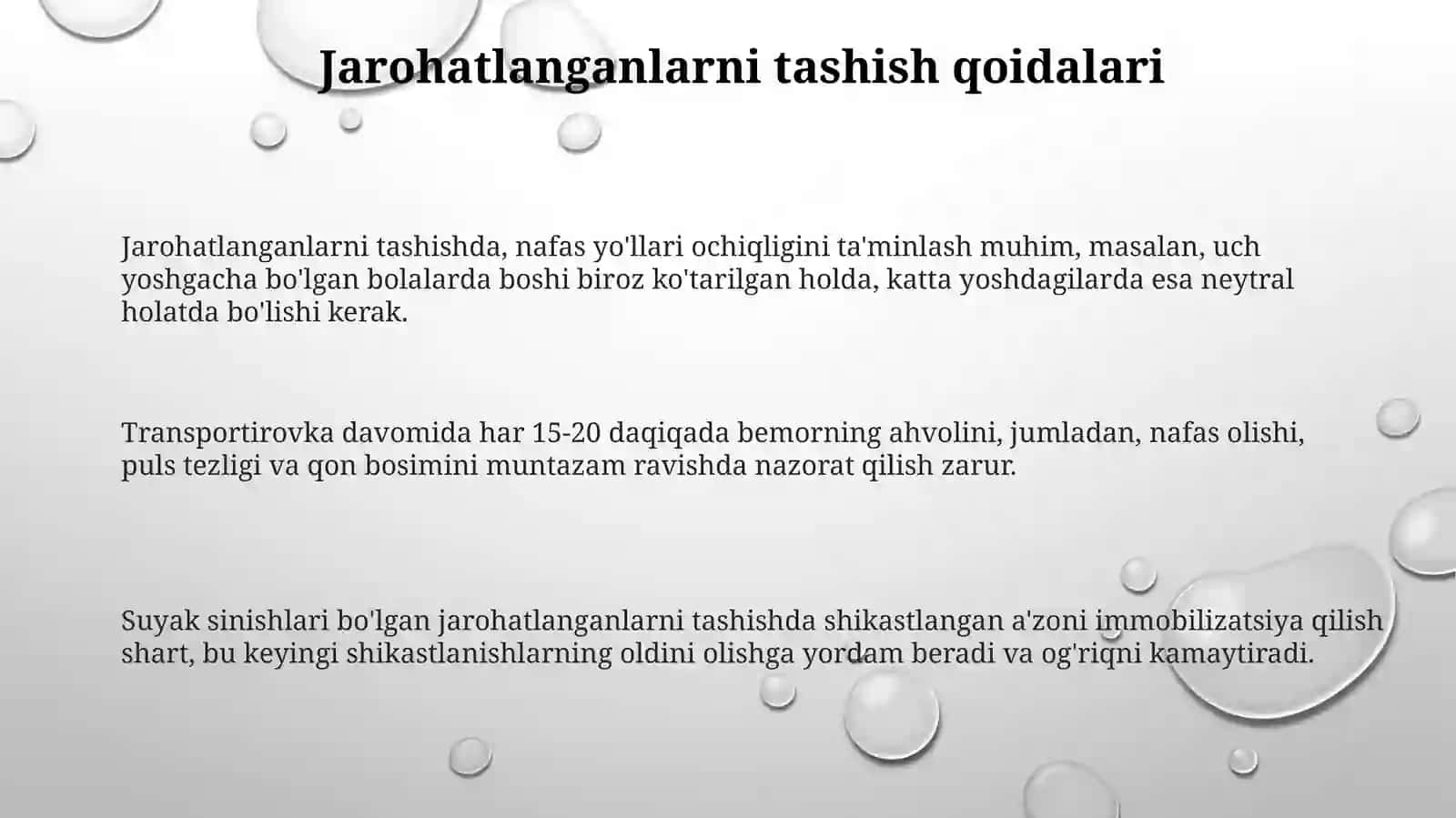 Jarohatlanganlarni tashish qoidalari 3