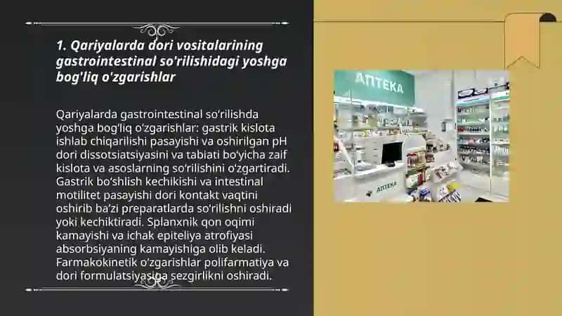 Qariya va yosh bolalarda dori vositalari so'rilishi va chiqib ketishi 3