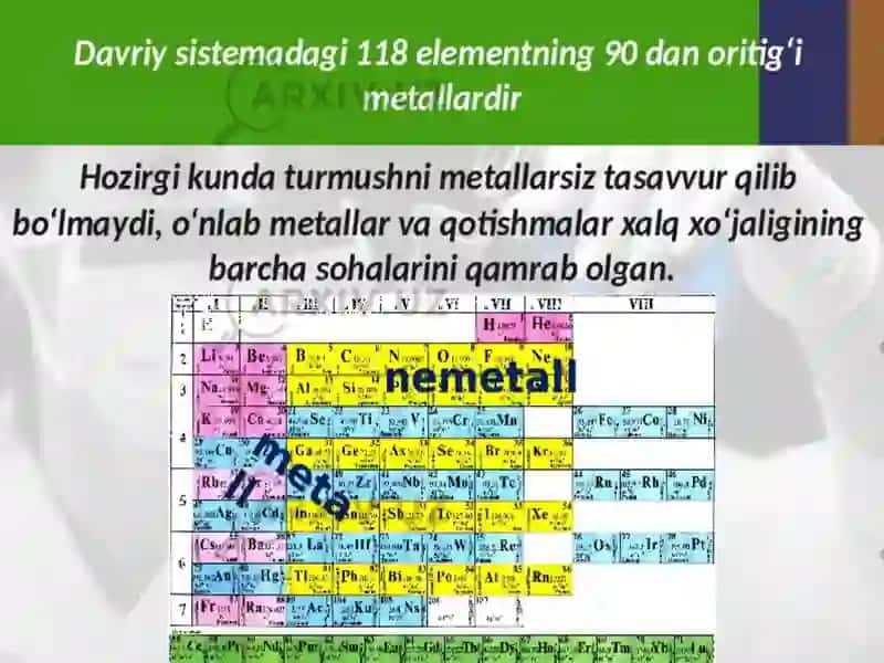 metallar ularning umumiy xossalari va olinish usullari 3