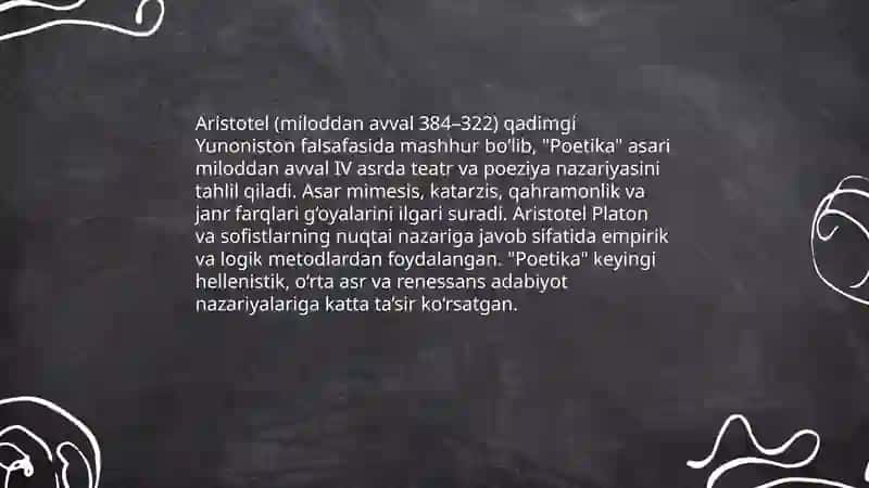 Aristotelning "Poetika" asarini o'rganish va sharhini yozish 3