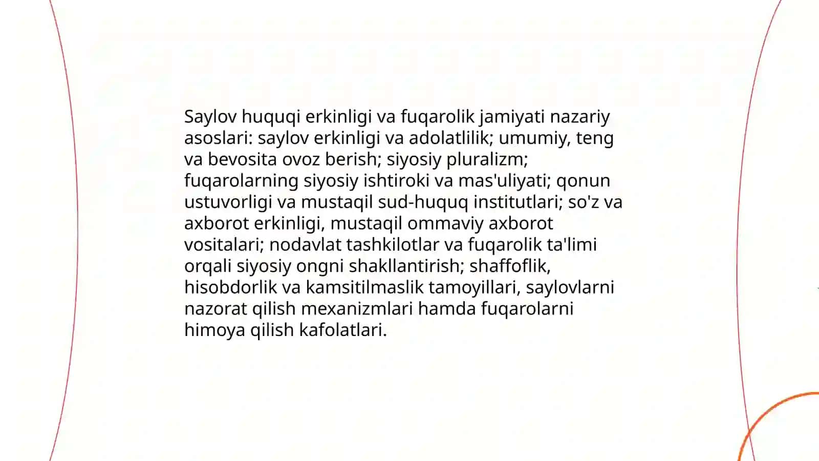Saylov huquqi erkinligi Fuqorolik Jamiyatining sharti 3
