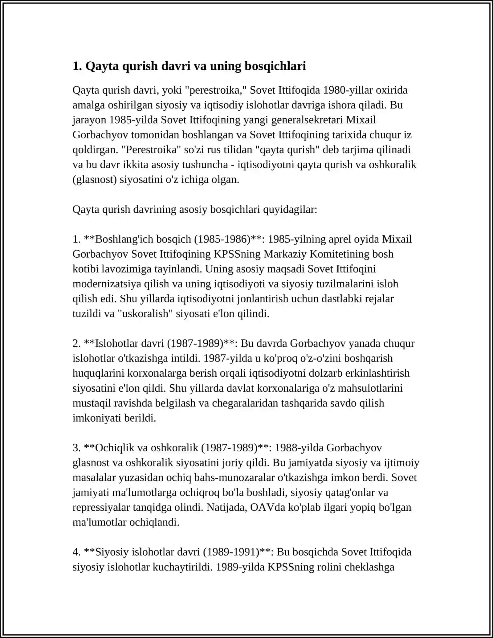 "QAYTA QURISH" YILLARIDA OʻZBEKISTONDAGI IJTIMOIY-SIYOSIY VAZIYAT 3