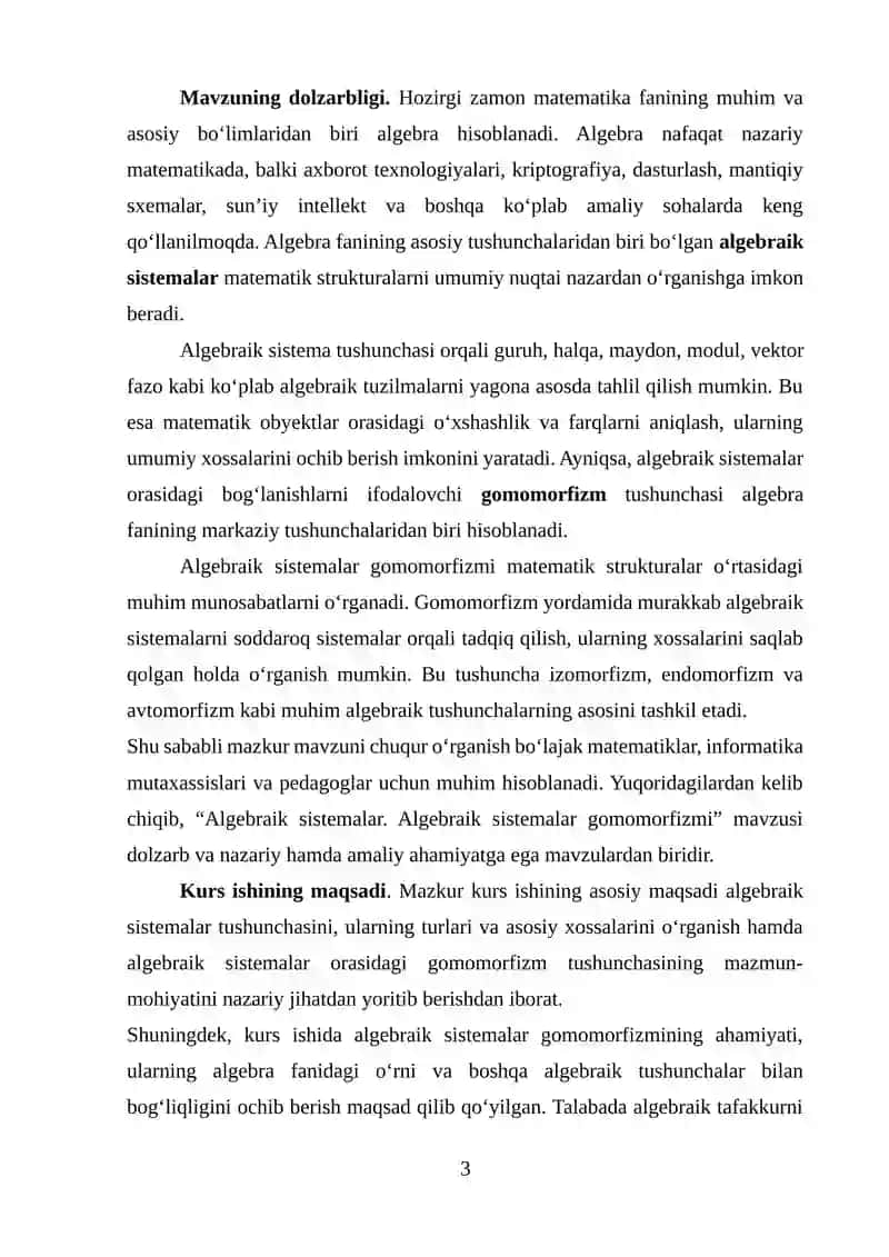 Algebraik sistemalar. Algebraik sistemalarning gomomorfizimi 3