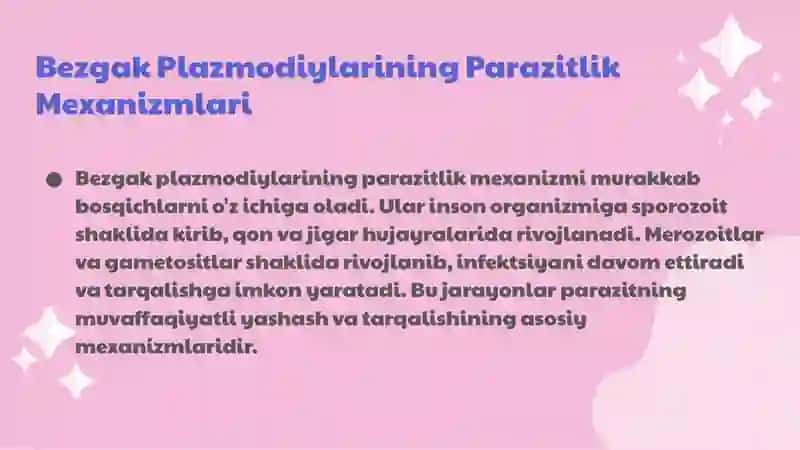 Bezgak plazmodiylarining parazitlik mexanizmlari 3