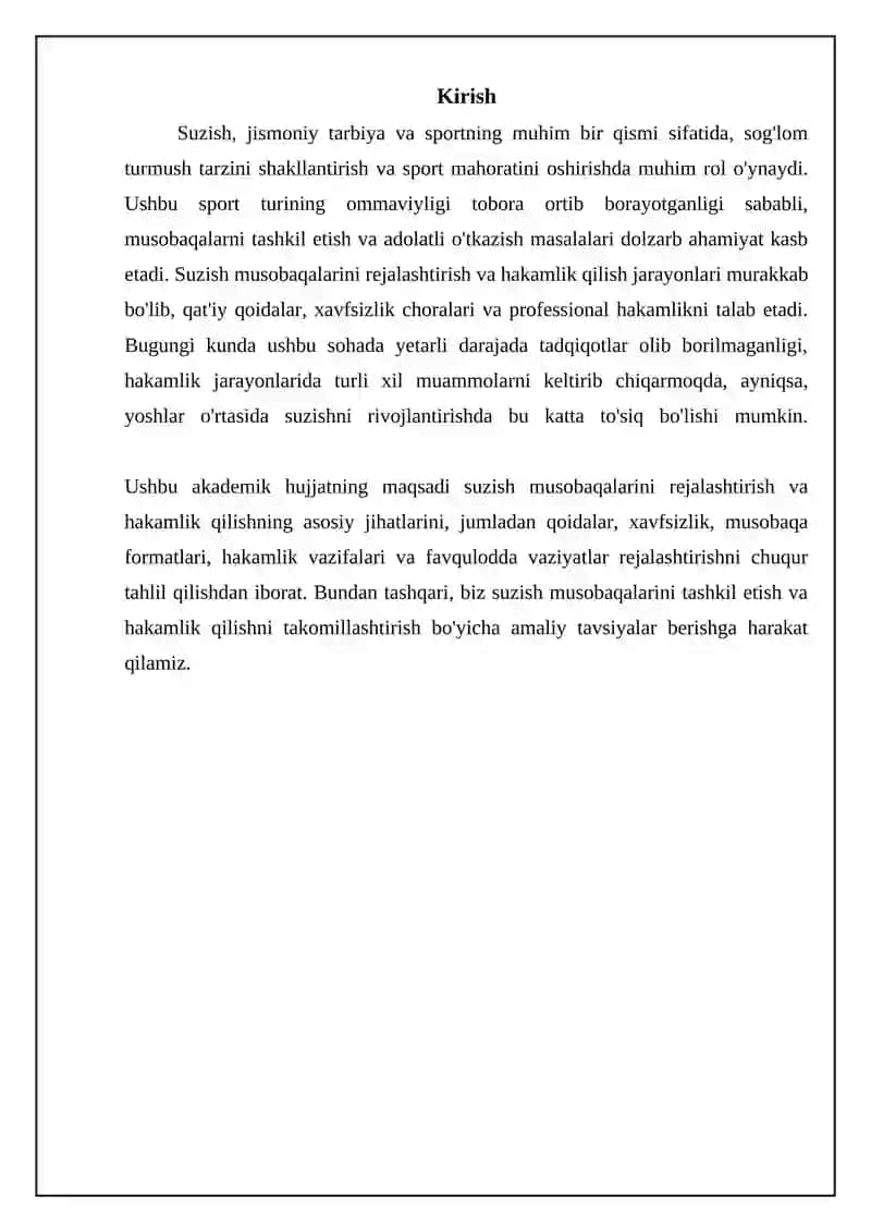 Tanlangan sport turida rejalashtirish va hakamlik faoliyati (suzish) 3