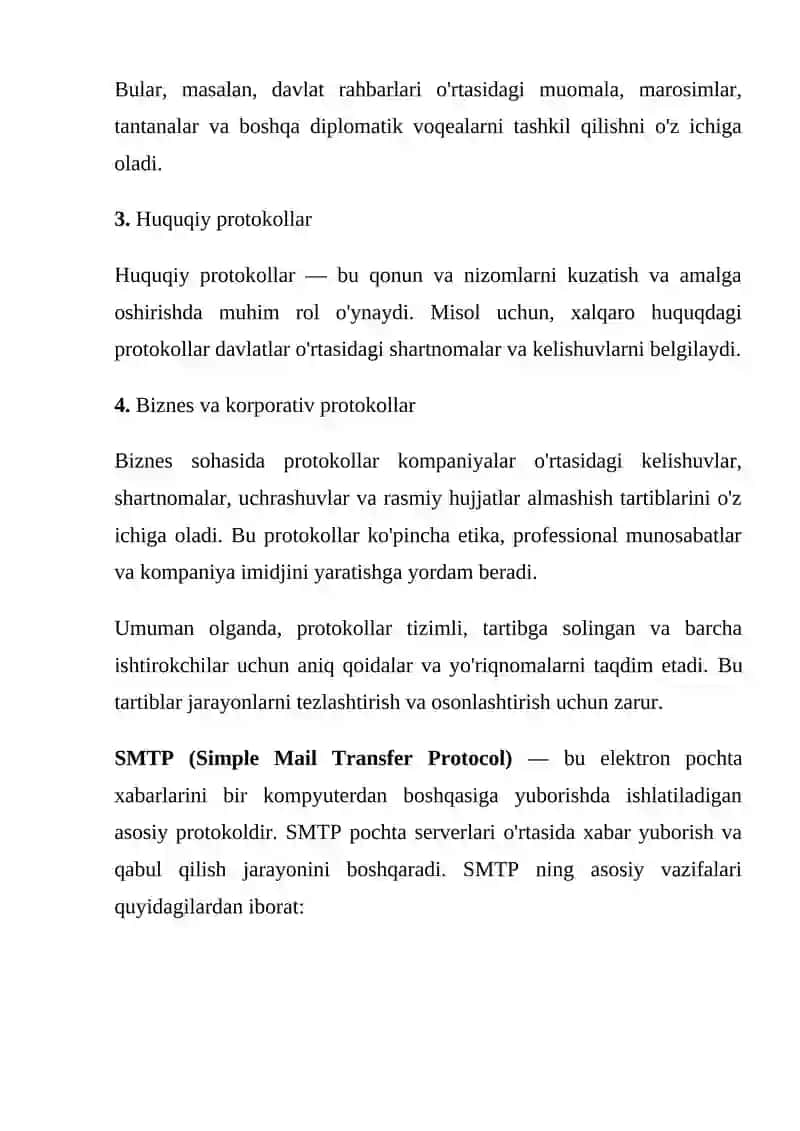 Amaliy pog’ona pratoklari. Elektron pochta protokoli SMTP 3