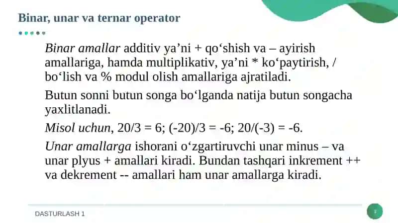Dasturlash tillarining tuzilmasi. Chiziqli algoritmlarni tashkil qilish va algebraik ifodalarni matematik kutubxona funksiyalari yordamida hisoblash. 3