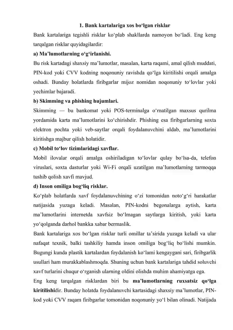 Bank kartalariga risklar. Bank kartalarini himoyalash tartibi 3