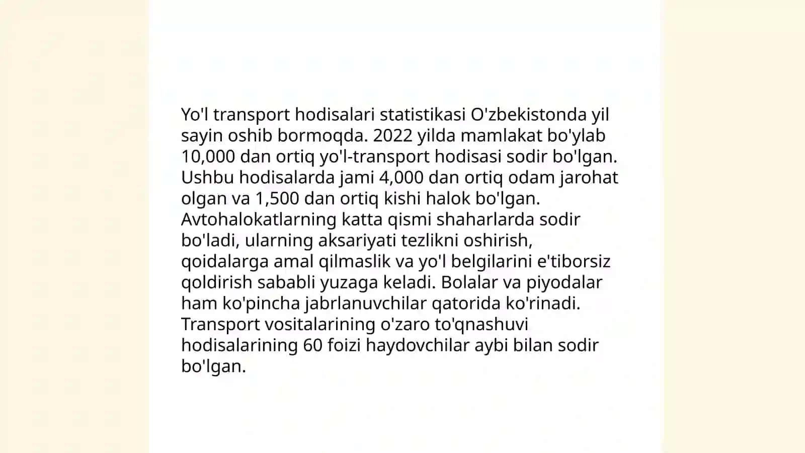 Shahar yo'llarida harakatlanish uchun havfli yo'l bo'laklarini aniqlash usullari 3
