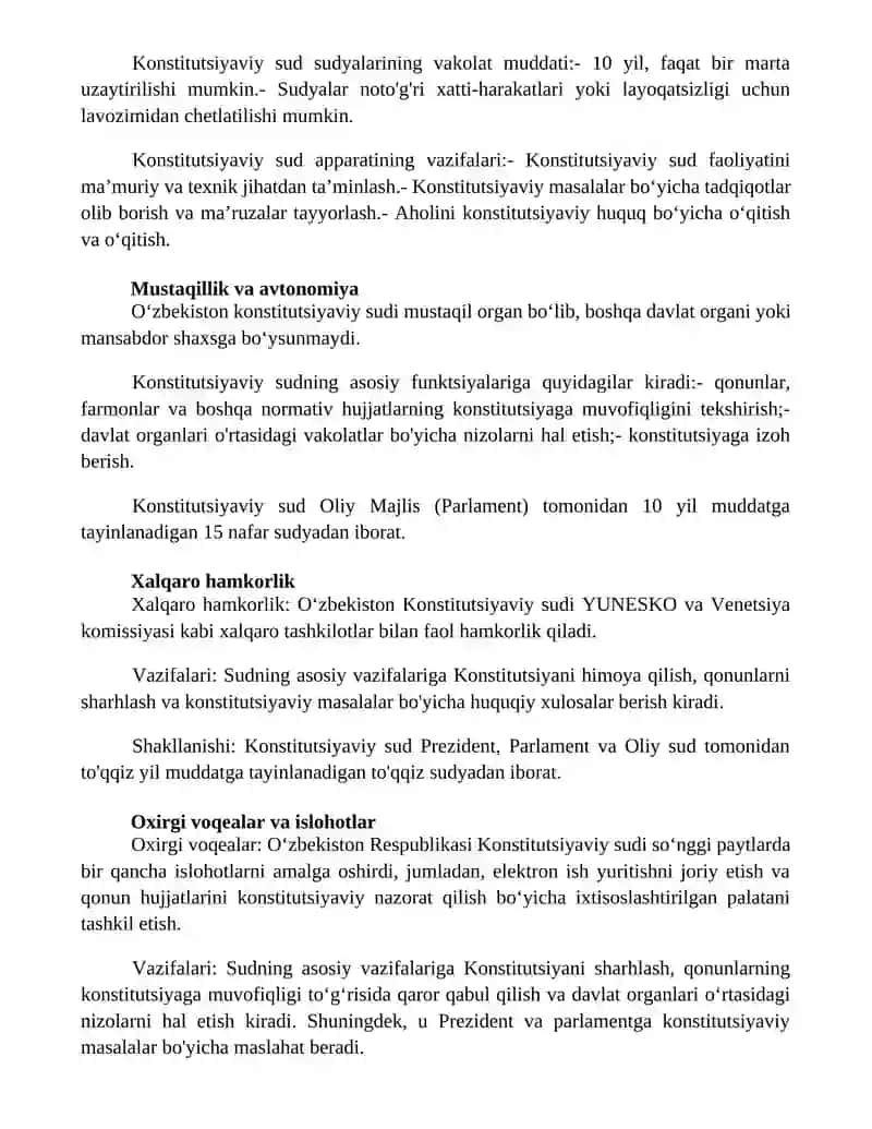 O‘zbekiston Respublikasi Konstitusiyaviy Sud Apparati,Uning Funksiyasi Va Shakllanish Tartibi 3