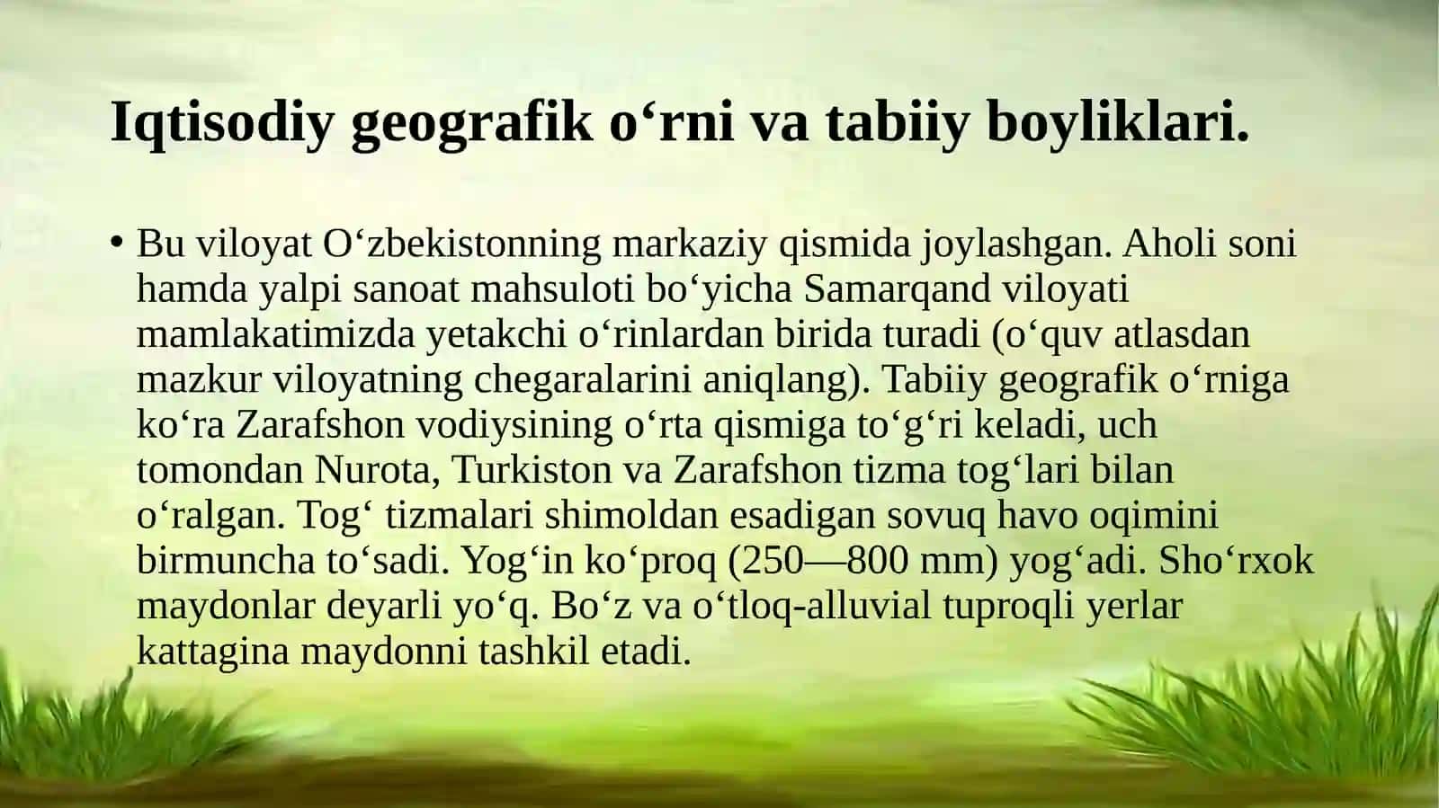 Iqtisodiy geografik ornativatabiiy boyliklari 3
