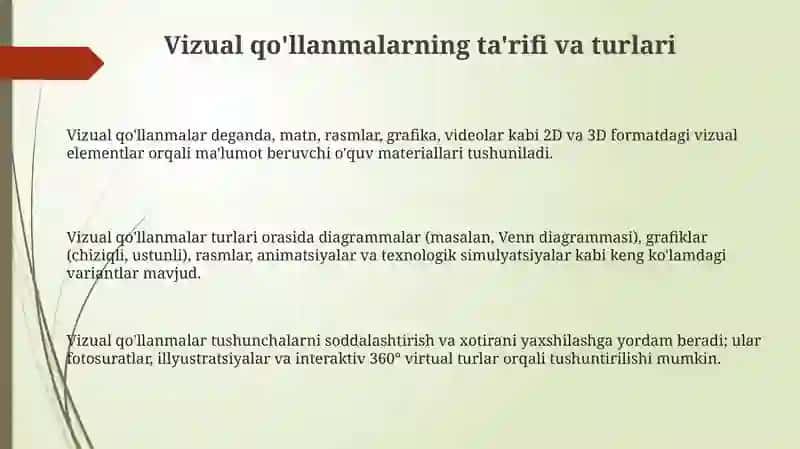Texnologiya darslarida ko'rgazmali qurollardan foydalanish 3